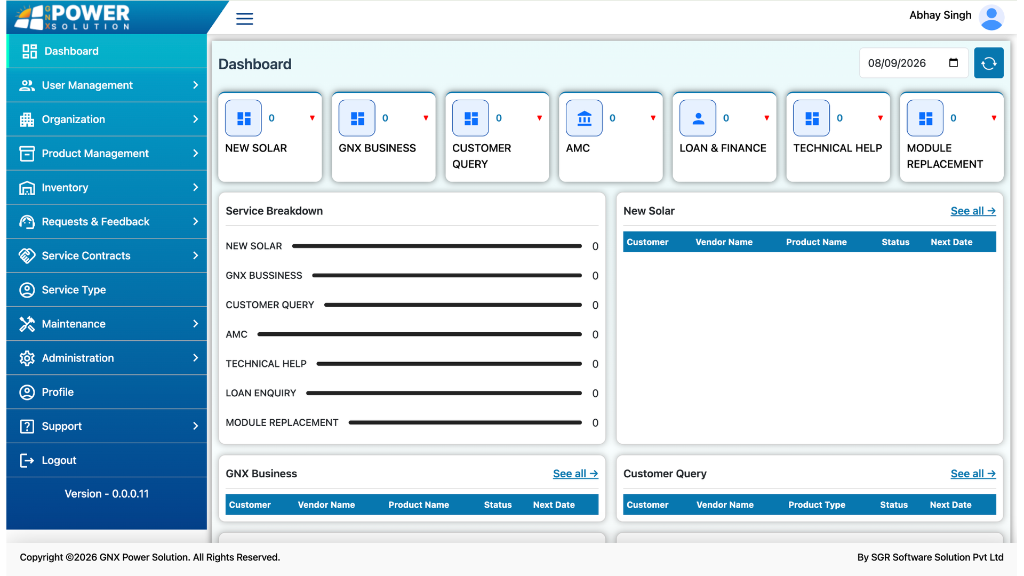 GNX Power Solution - Solar Operations Web Platform | SGR Software Solution