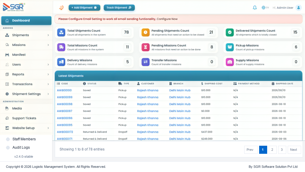 Logistic Management System - Logistics & Supply Chain ERP | SGR Software Solution