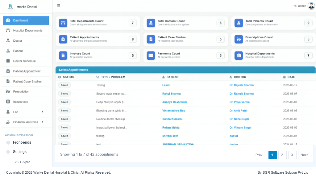 Warke Dental - Dental Practice Management SaaS | SGR Software Solution