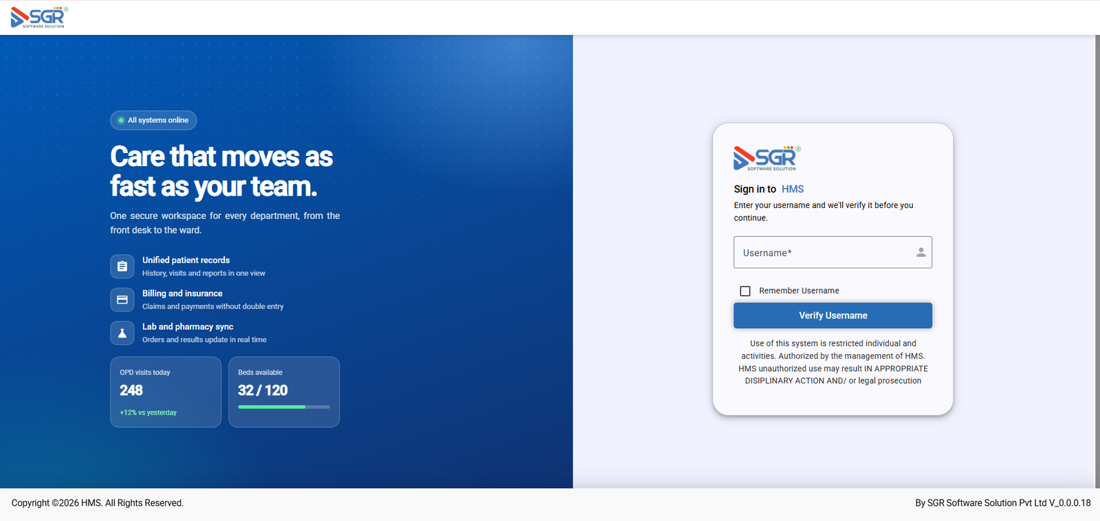 Hospital Management System (HMS) - Login Portal